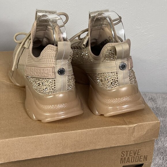 Steve Madden NYC Sneakers Women's  SZ 9.5 Beige Maxima Rhinestone Shoes - Picture 3 of 15